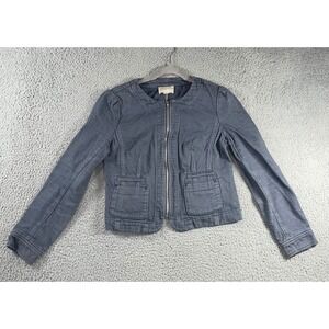 Loft Jacket Women 2 Full Zip Cropped Utility Blazer‎ Blue Front Pocket Casual